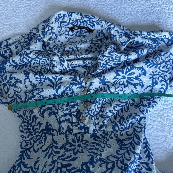 Zara Blue and White Floral Midi Dress XS - Picture 7 of 11